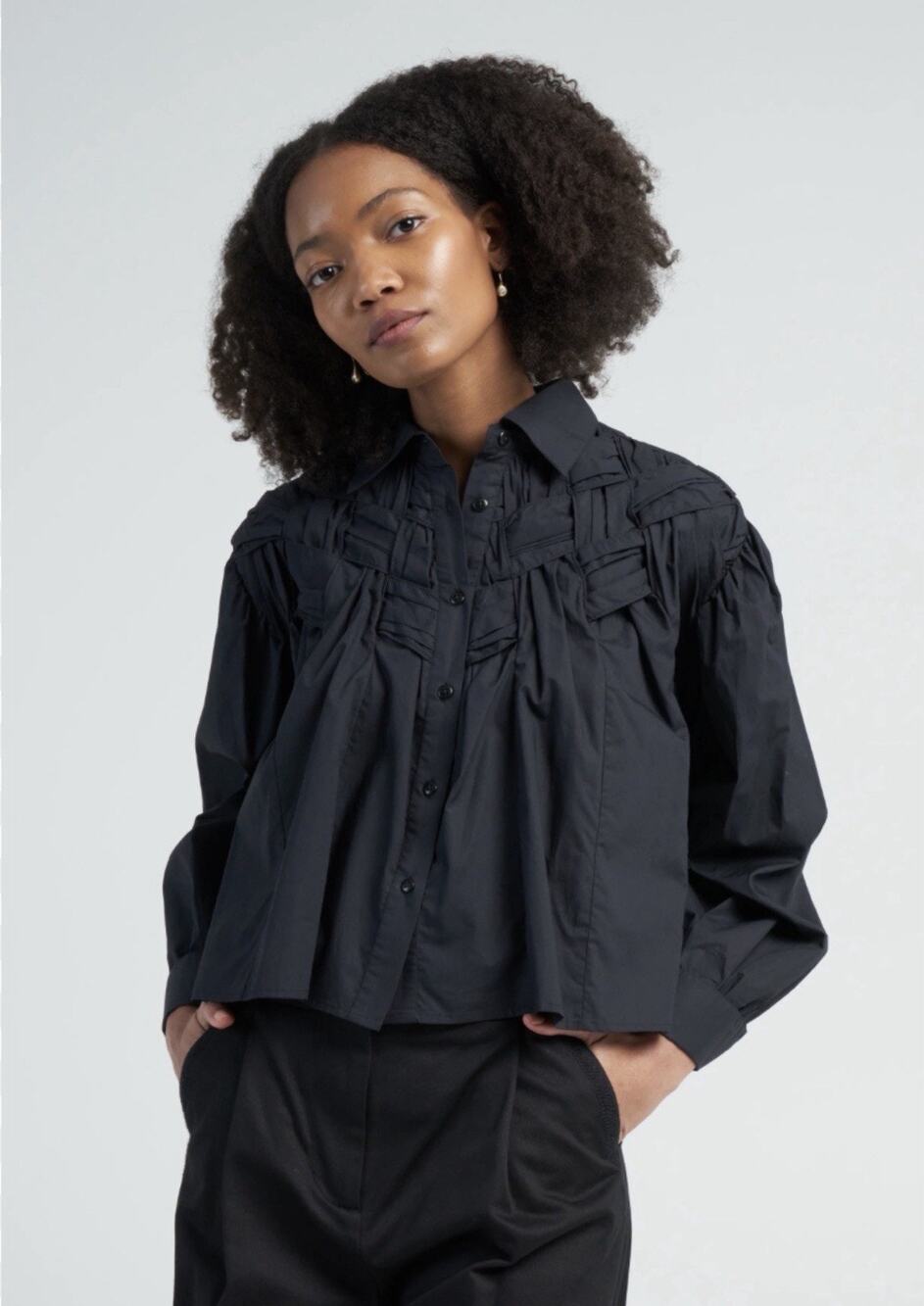 NWT Merlette Sol Georgica Black Cotton Blouse Shirt Woven Luxury Oversized XS